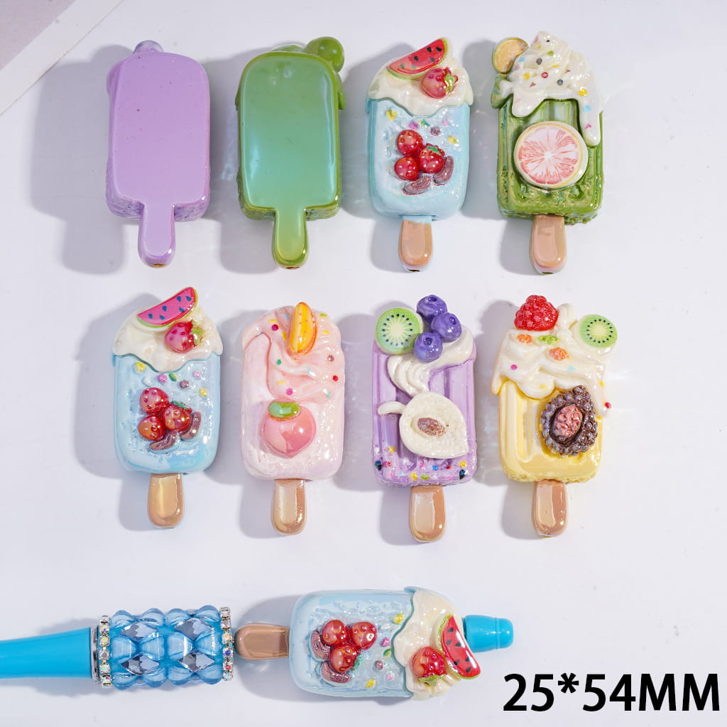 Acrylic Beads UV Coating Ice Lolly with Fruit Series, Various Taste, 25*54MM, Random Mix
