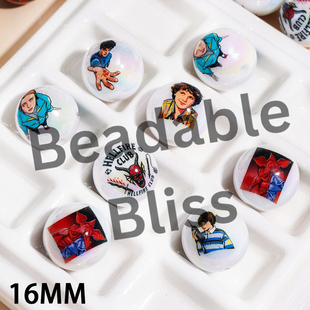 UV Coating Acrylic Beads for Bracelets with Strange World Character Series in Horror Style, 16MM Random Mix