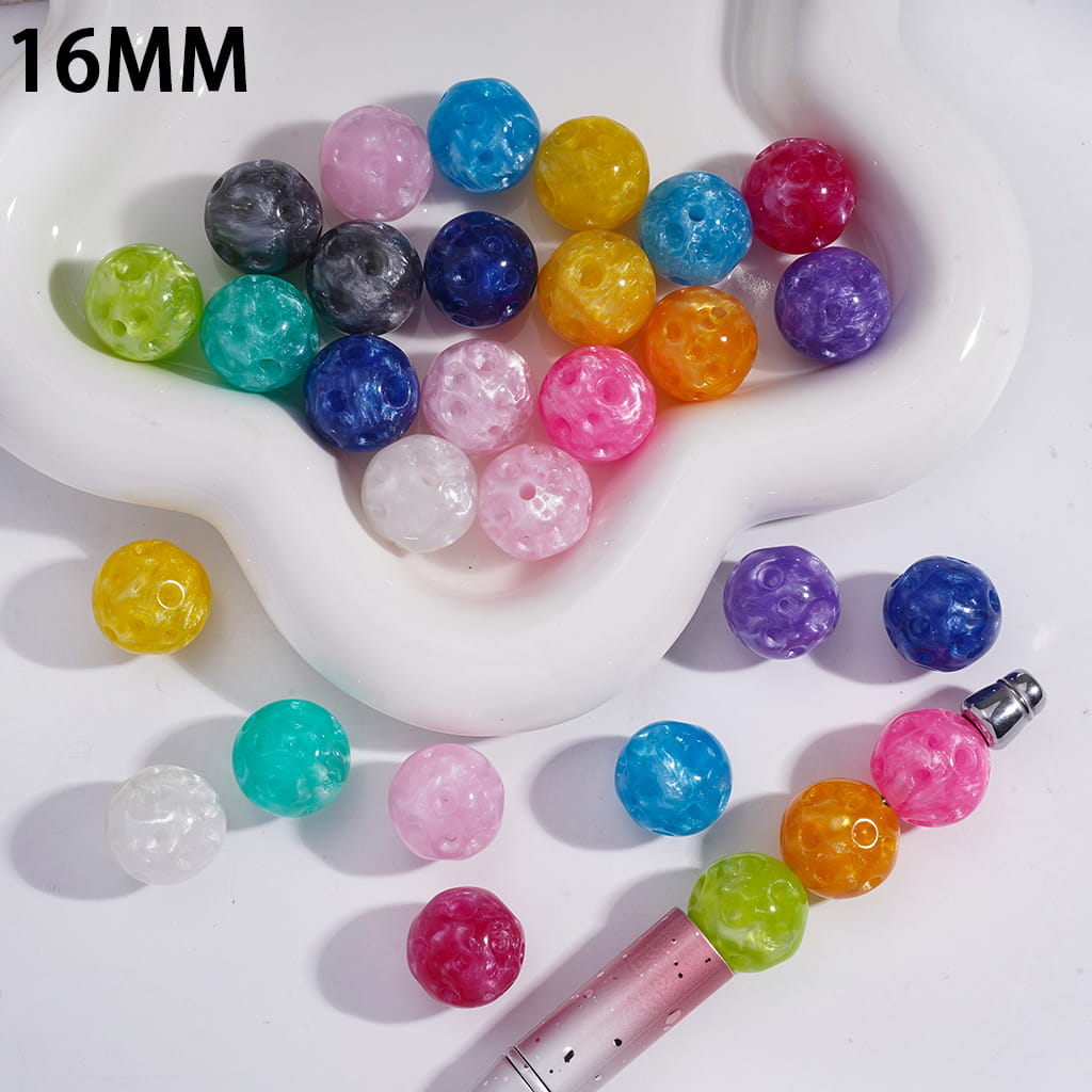 Acrylic Beads for Bracelets Meteorite with Hole and Glittery Cloud Texture, 16MM, Multi-Color, Random Mix