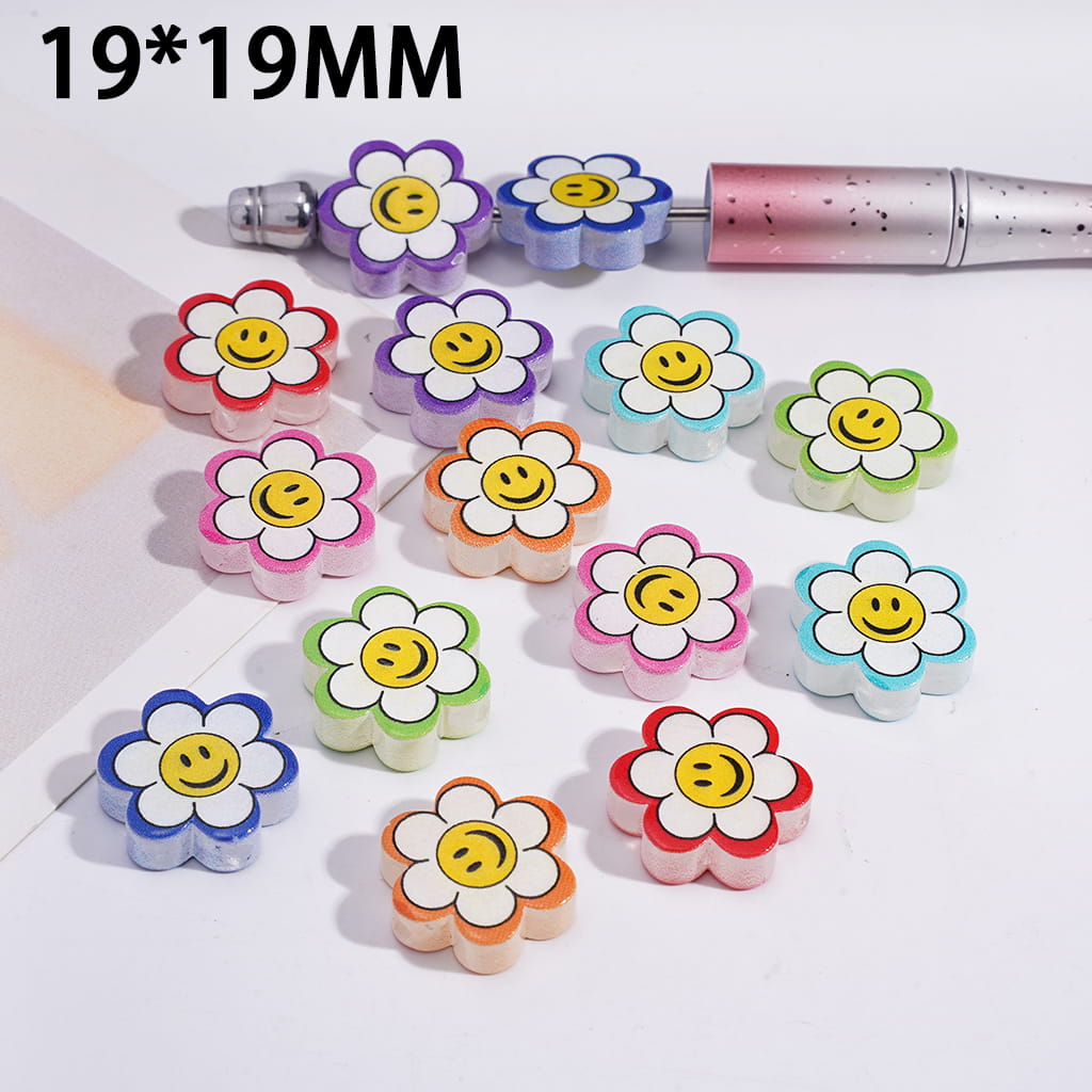 Acrylic Beads Smiling Six-Petaled Flowers, 19*19MM, Translucent, Random Mix