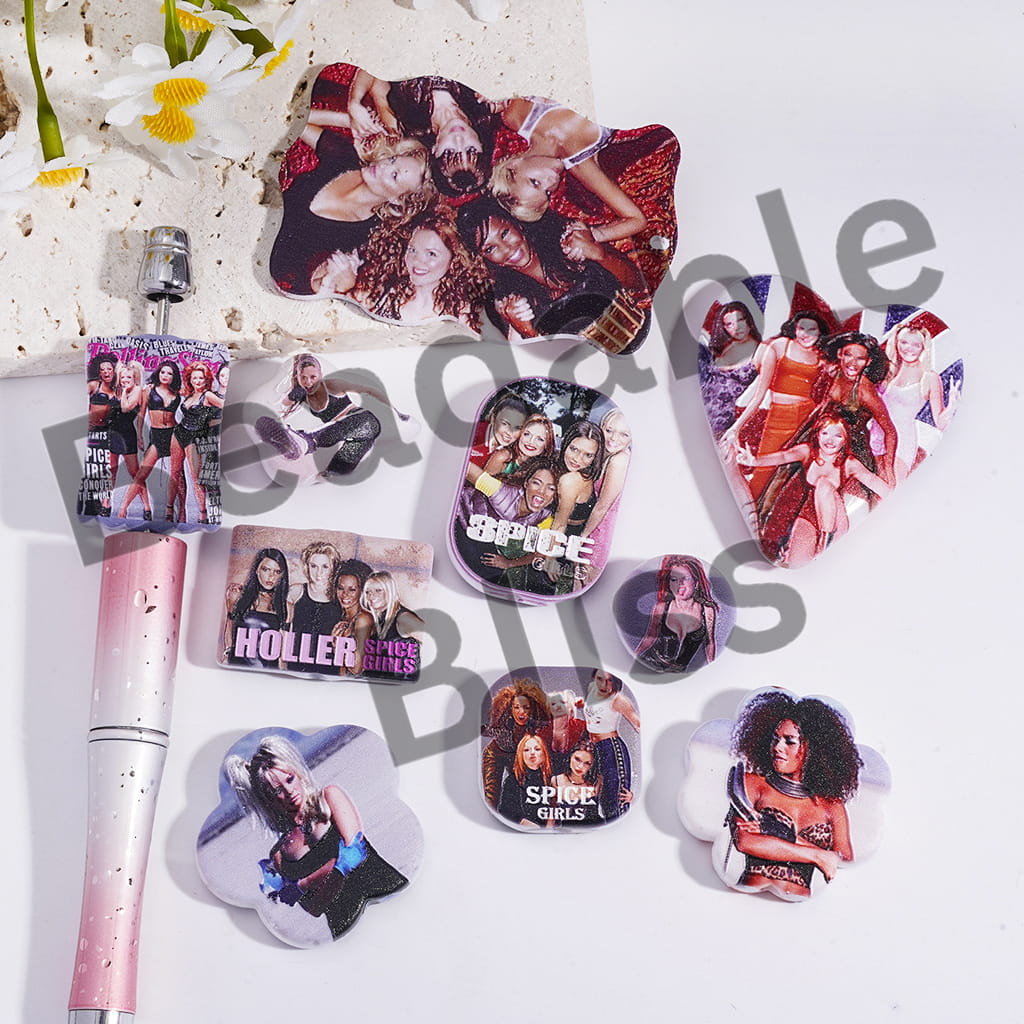 Acrylic Beads Pendant with Spicy Girl Group Prints Series, Random Mix