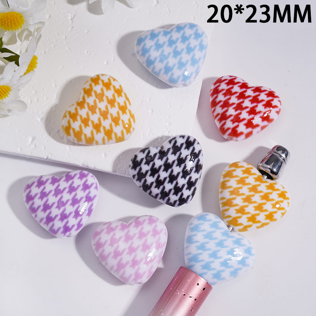 Acrylic Beads Heart Shape with Bat Texture, 20*23MM, Multi-Color, Random Mix