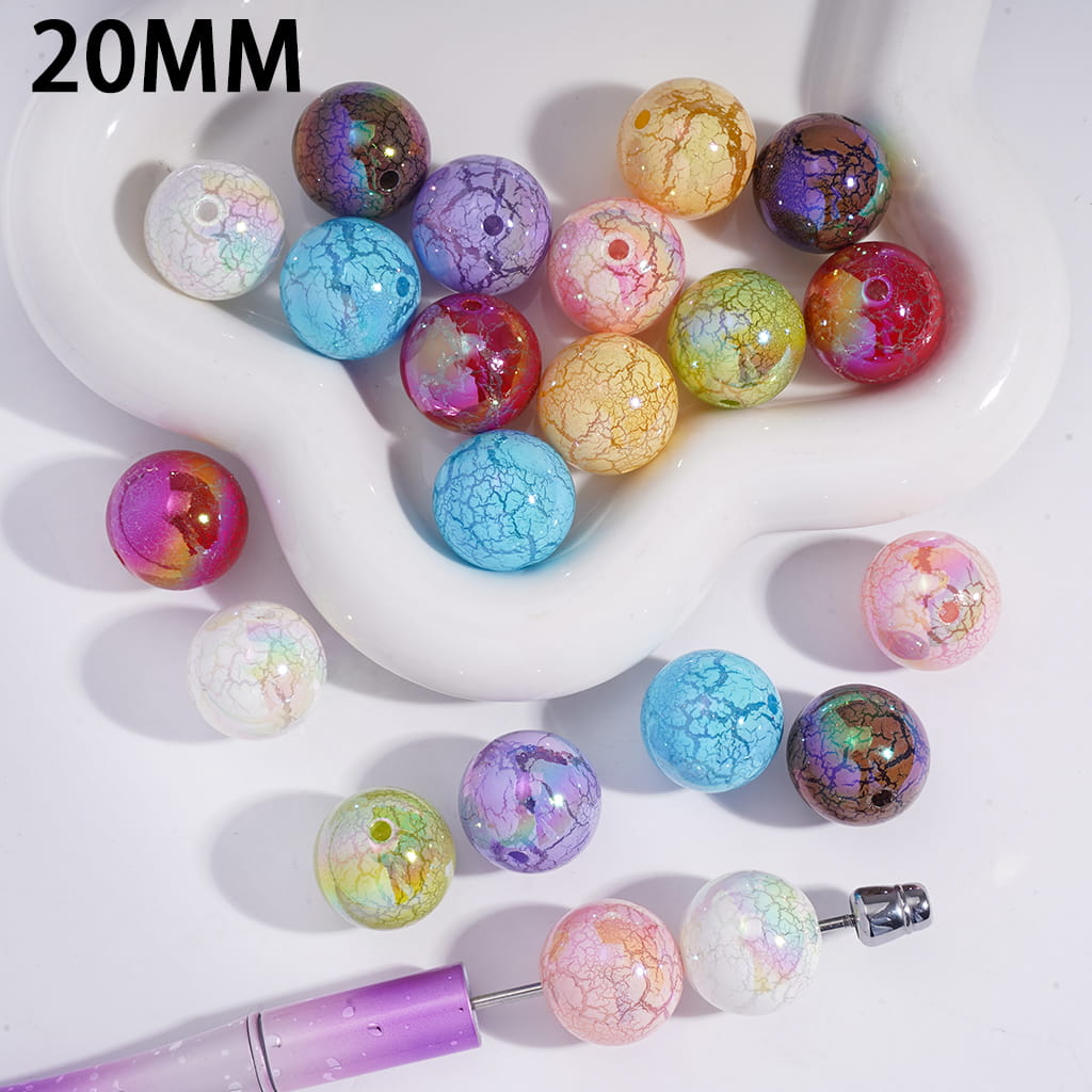 Acrylic Beads for Bracelets UV Coating with Crackle Texture, 20MM, Multi-Color, Random Mix