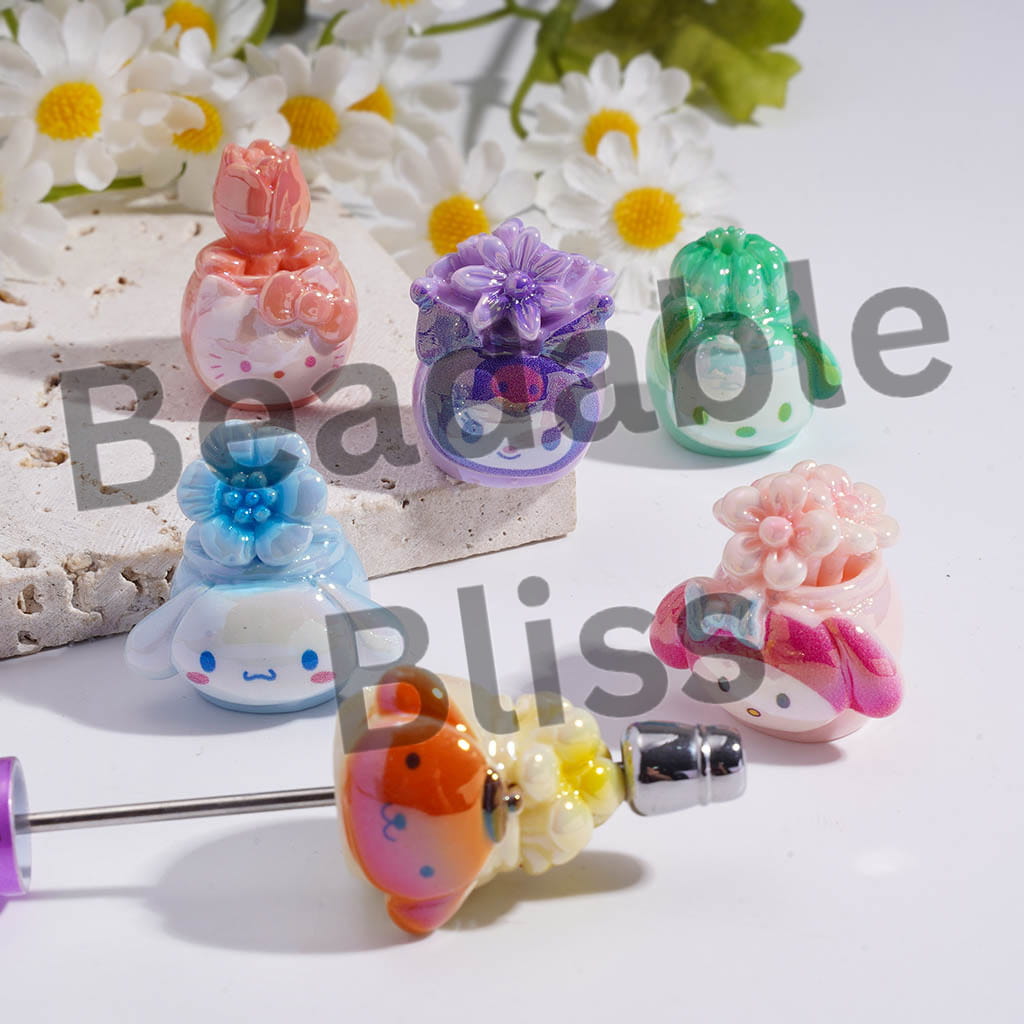Acrylic Beads UV Coating Adorable Character Flowerpot Series, Random Mix
