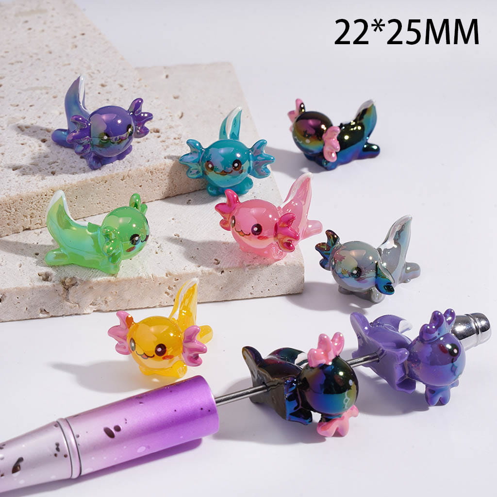 Acrylic Beads UV Coating Axolotl in Various Colors, 22*25MM, Random Mix