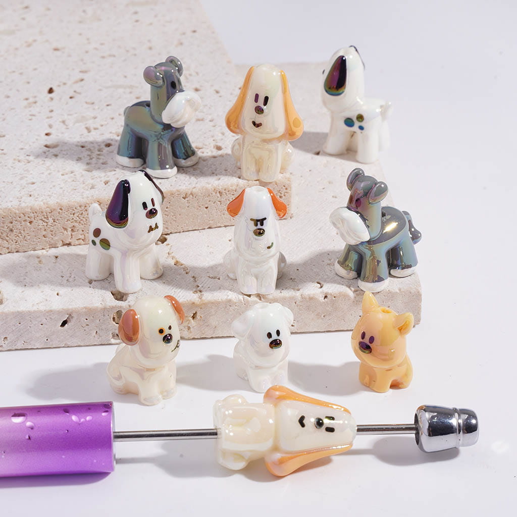 Acrylic Beads UV Coating Mini Dog Puppy in Various Types, 22*25MM, Random Mix