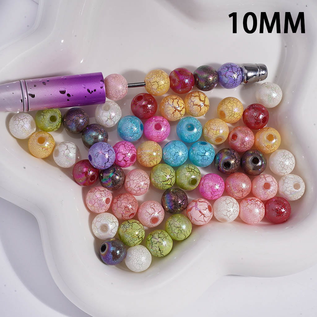 Acrylic Beads for Bracelets UV Coating with Crackle Texture, 10MM, Multi-Color, Random Mix