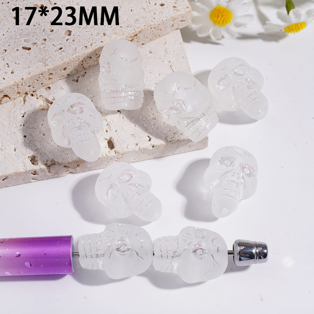 Acrylic Beads UV Coating Skull Head, Translucent, 17*23MM