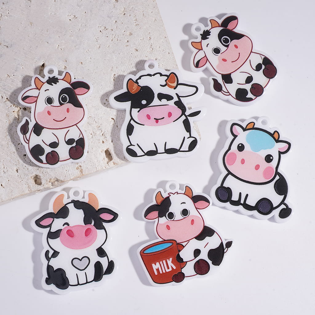 Acrylic Pendants Dairy Cattle Cow in Various Style, Random Mix