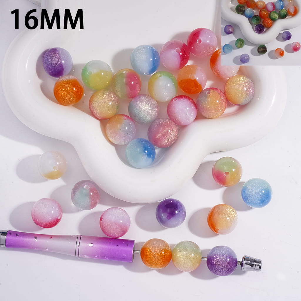 Acrylic Beads for Bracelets Three Ombre Colors, Glitter, 16MM, Random Mix