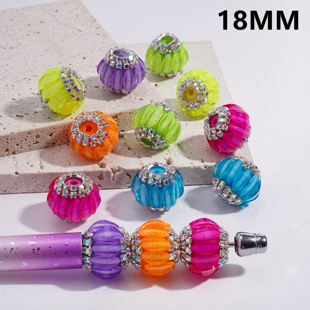 Acrylic Pumpkin Beads with AB Rhinestone Chains Halloween Theme, 18MM, Fluorescence Color, Random Mix