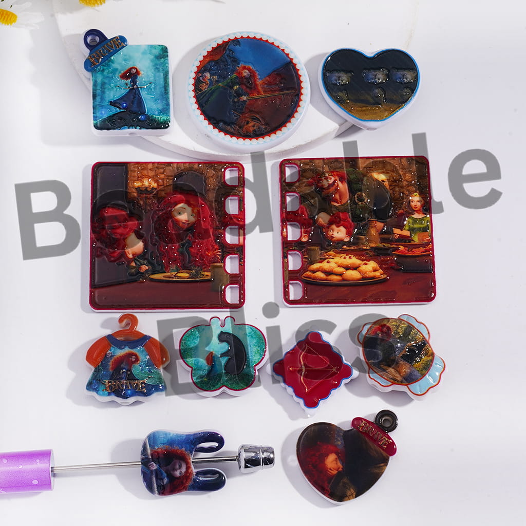 Acrylic Beads Pendant with Brave Princess Girl Series, Random Mix