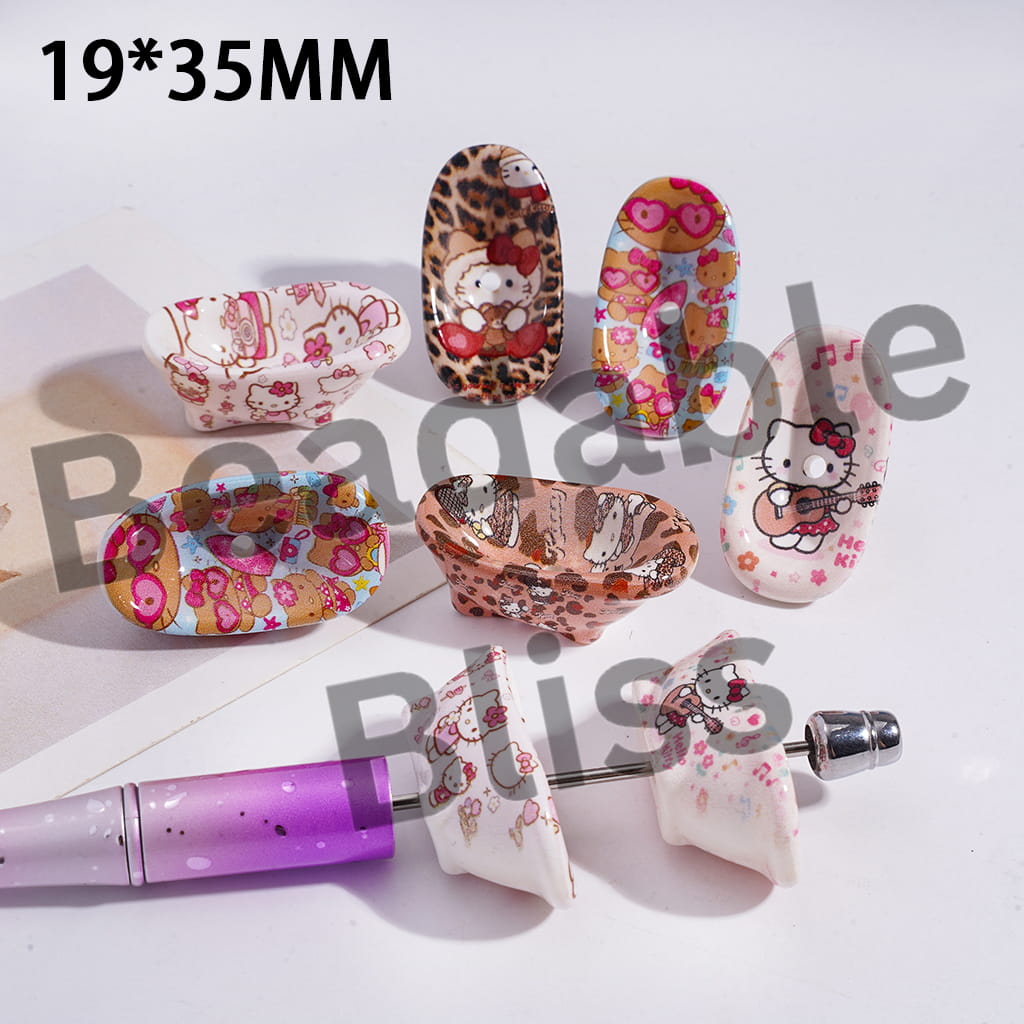 Acrylic Bathtub Beads with Cute Cat Character Prints, 19*35MM, Random Mix