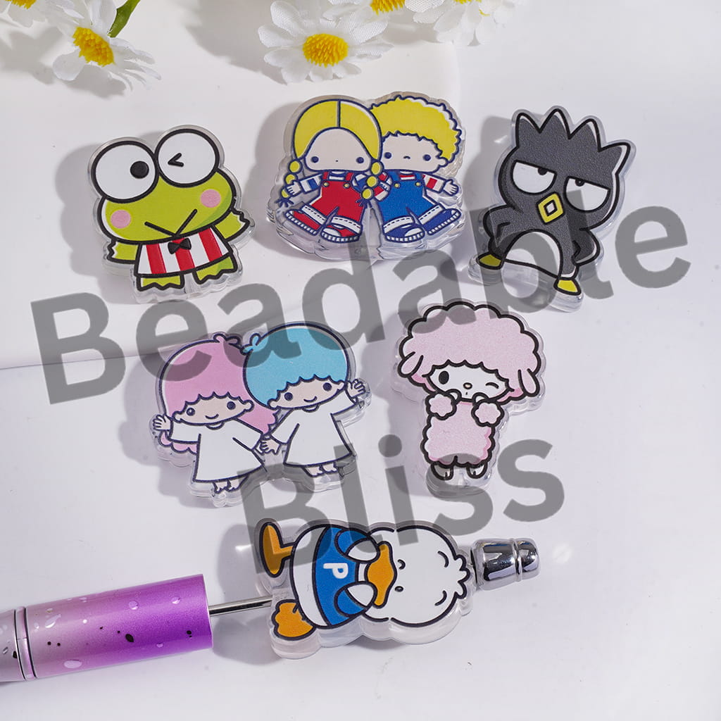 Acrylic Beads with Adorable Character Series, Translucent, Random Mix
