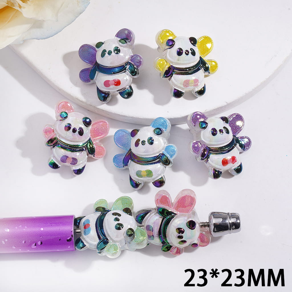 Acrylic Beads UV Coating Panda with Wings, 23*23MM, Multi-Color, Random Mix