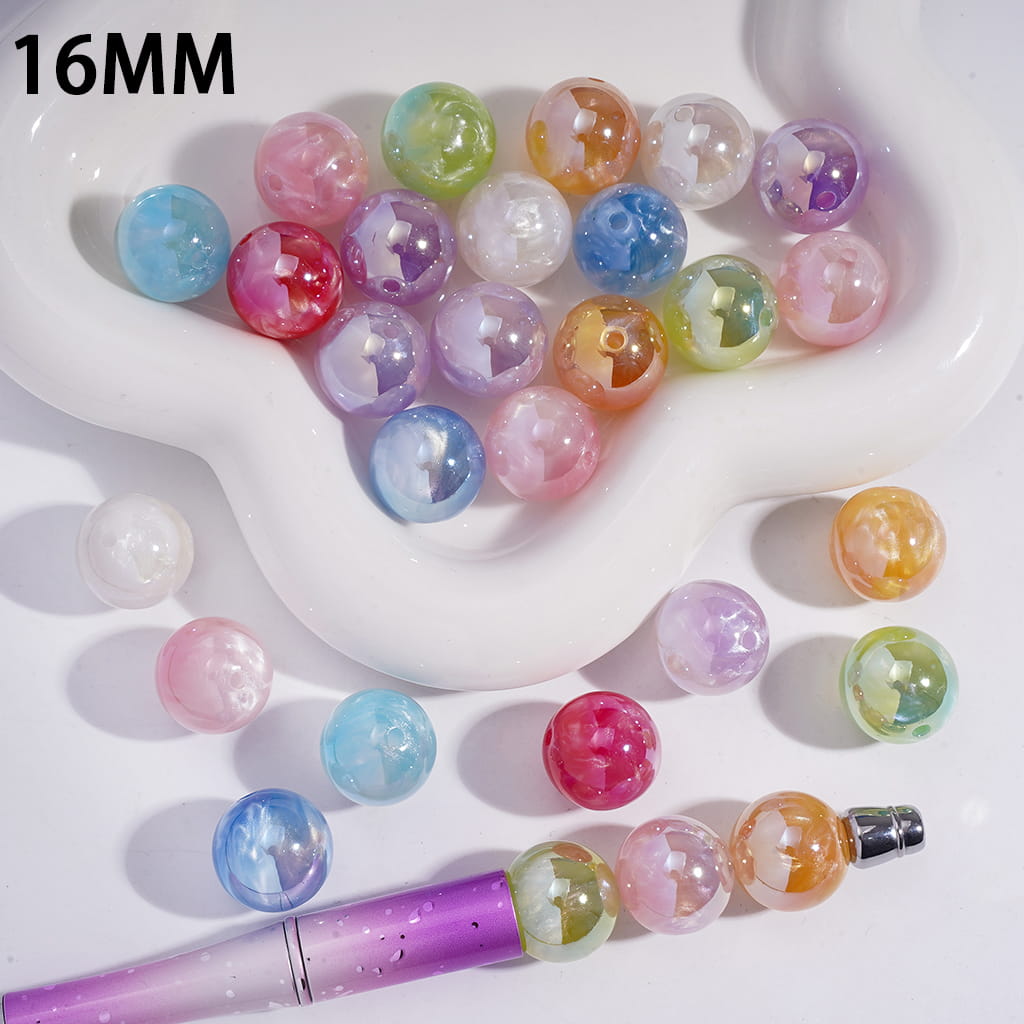 Acrylic Beads for Bracelets with Abstract Cloud Texture, 16MM, Pastel Series, Random Mix