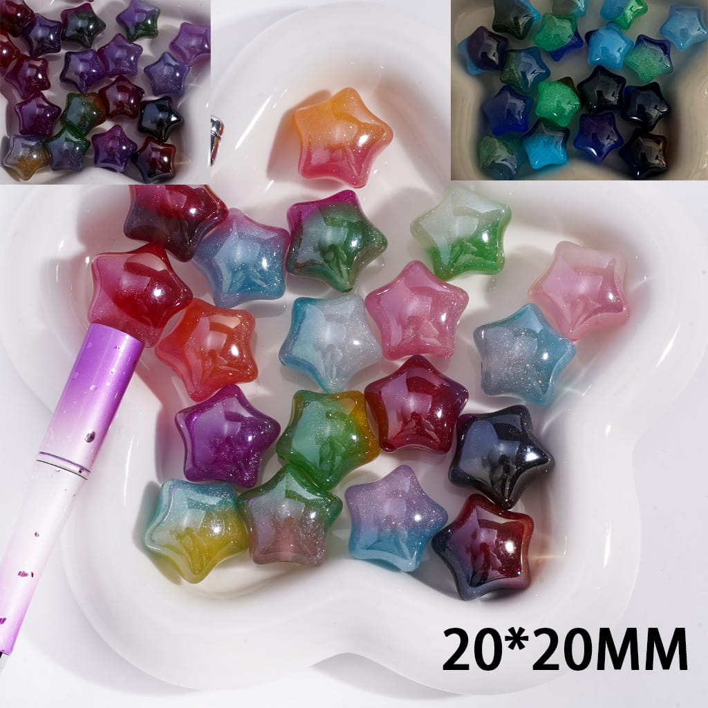 Acrylic Beads Luminous Color Changing Star with Glitter, 20*20MM, Dark Color Series, Random Mix