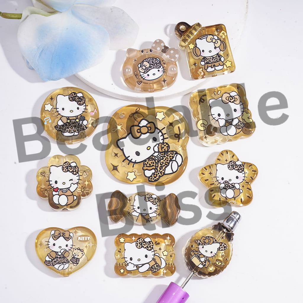 Acrylic Beads Pendants with Leopard Cute Cat Character Prints Series, Random Mix