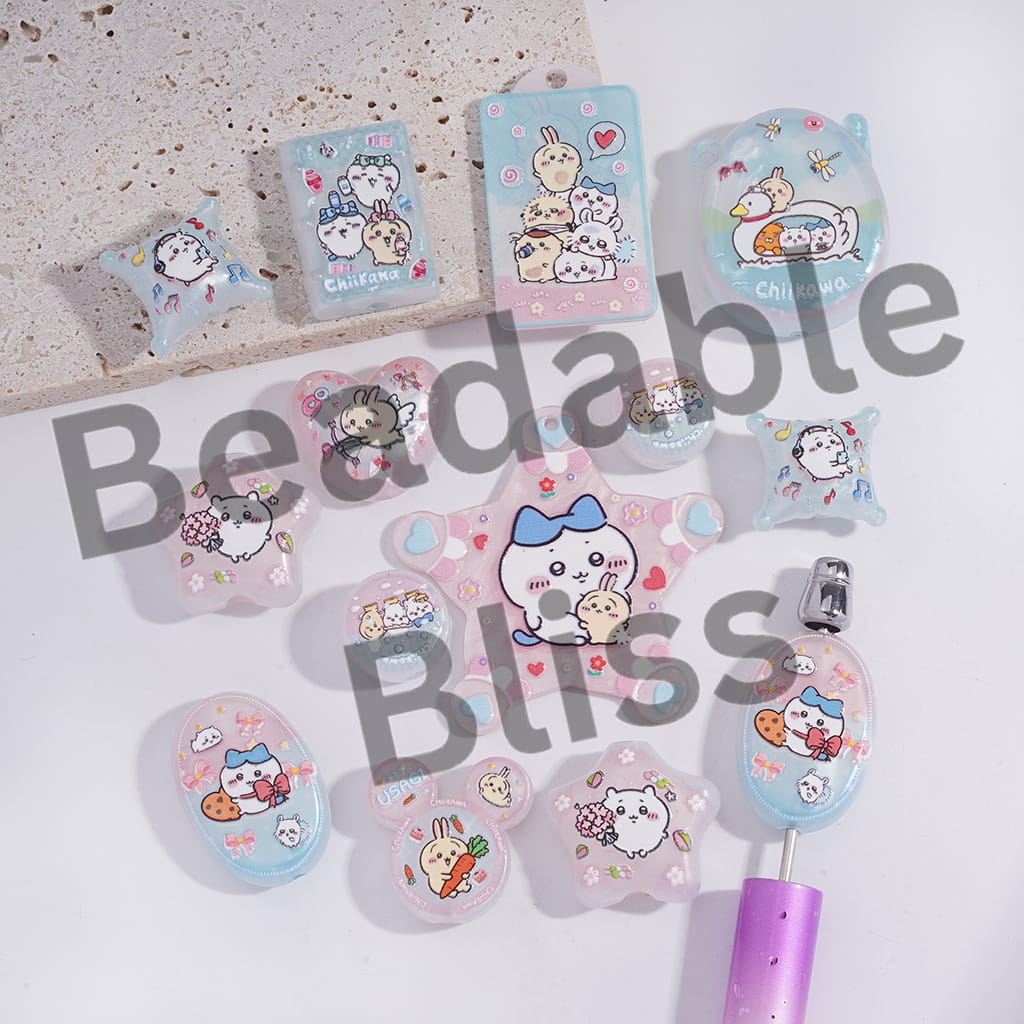 Acrylic Beads Pendants with Lovely Little Critter Prints Series, Random Mix