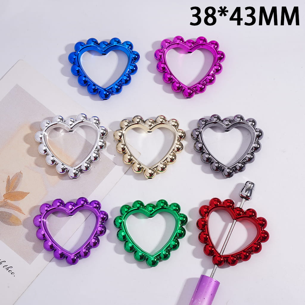 Acrylic Beads Shiny Metallic Colors Hollowed Heart, 38*43MM, Random Mix