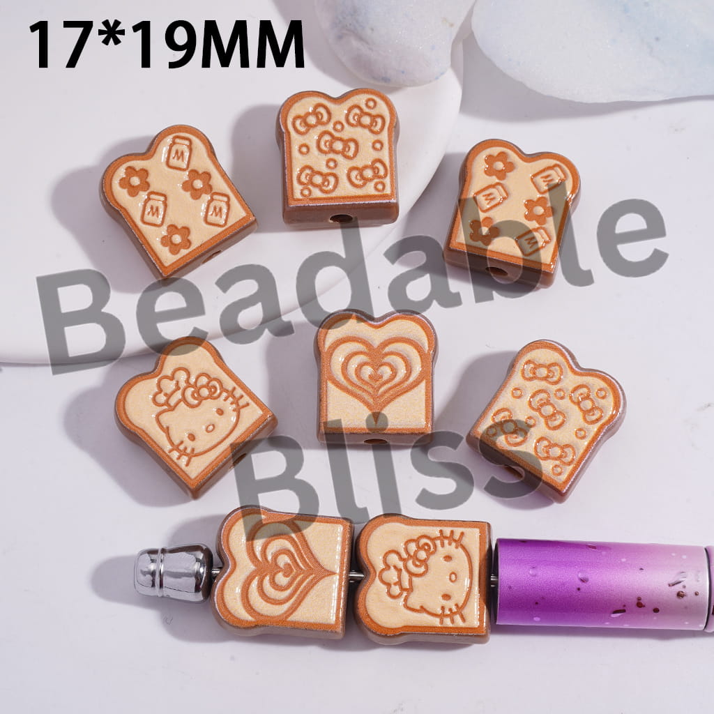 Acrylic Beads Sliced Toast Bread in Various Style, 17*19MM, Random Mix