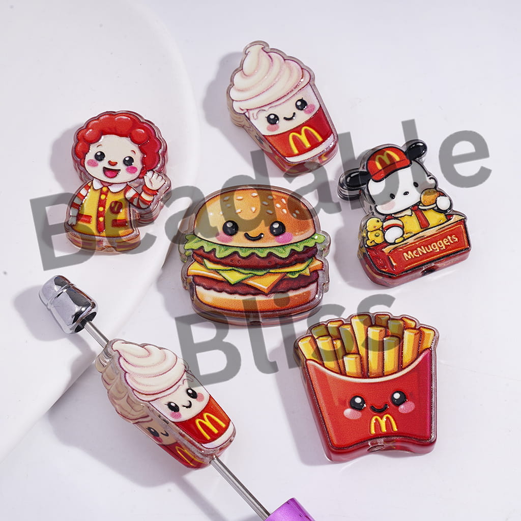 Acrylic Beads Delicious Fast Food Theme, Translucent, Random Mix