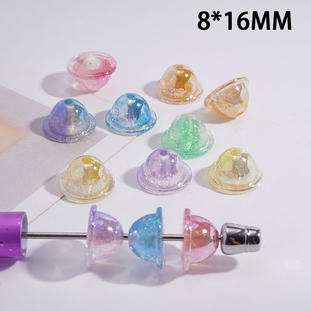Acrylic Hat Beads UV Coating with Gold Foil Papers, 8*16MM, Random Mix