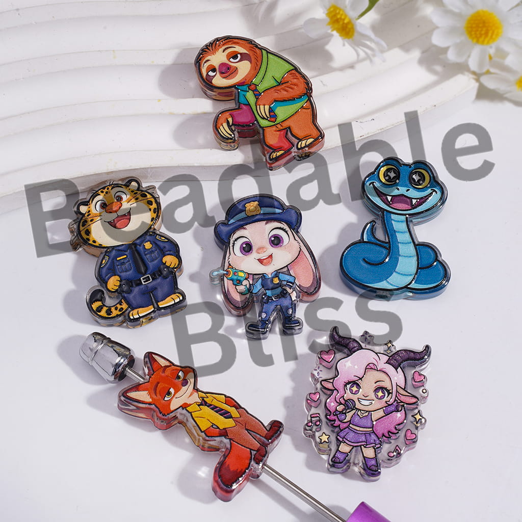 Acrylic Beads Crazy Animal City Character Series, Translucent, Random Mix