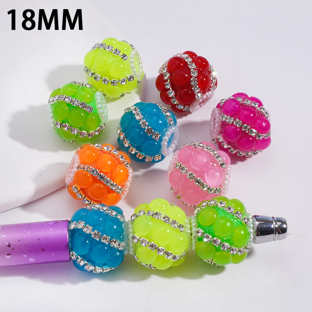 Acrylic Beads with Half-Shell Pearls and AB Rhinestone Chains, White Pearl Chains, 18MM, Fluorescence Color, Random Mix