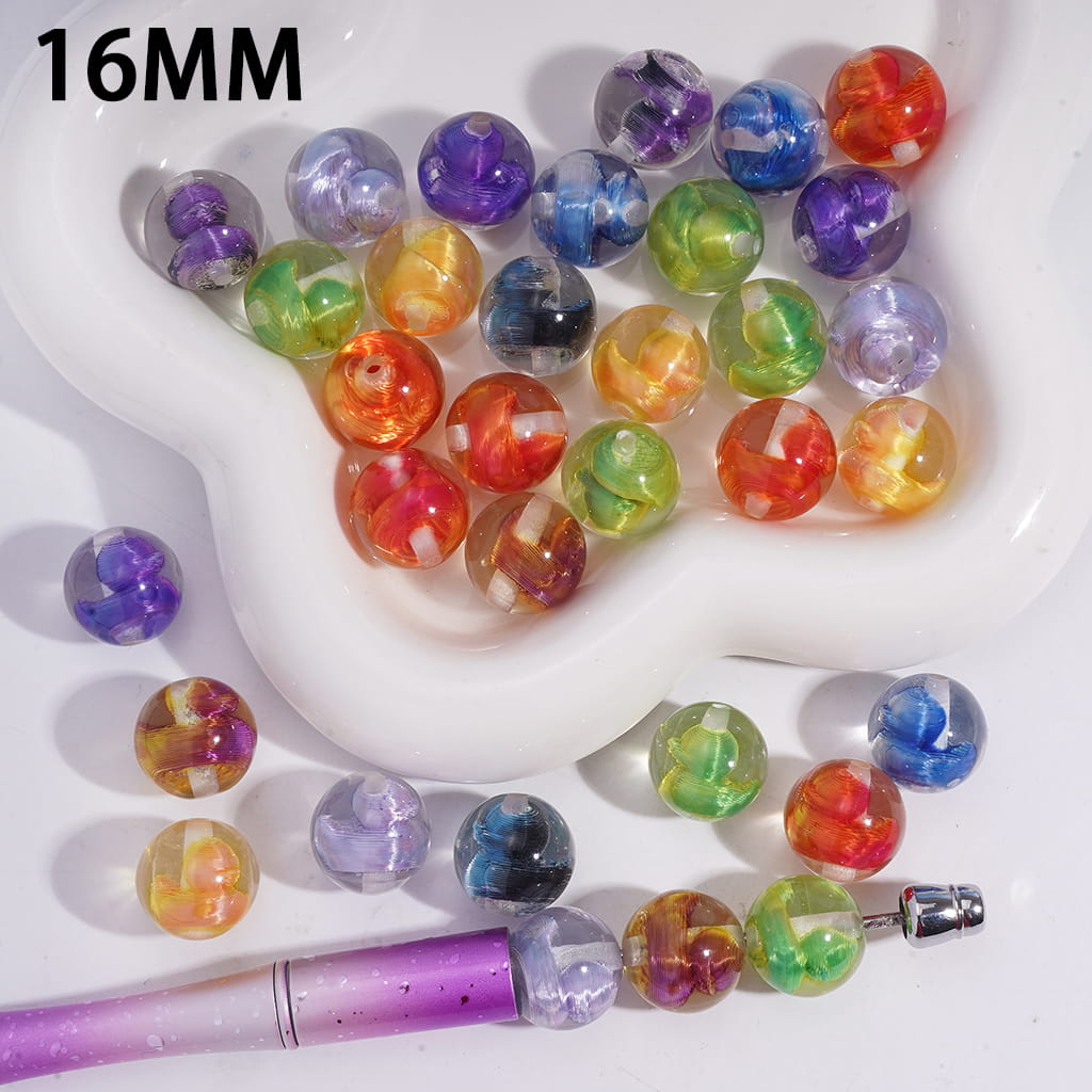 Acrylic Beads for Bracelets Duck with Spiral Lines Embedded Inside Bead, Clear, 16MM, Random Mix