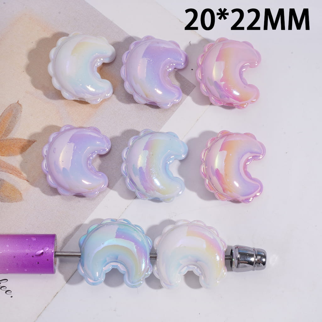 Acrylic Crescent Moon Beads UV Coating with Wavy Edge, 20*22MM, Random Mix