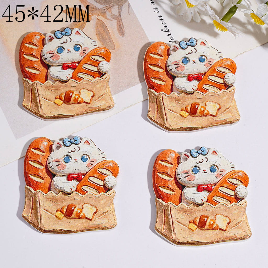 Acrylic Pendants Cute Cat in Bread Bag, 45*42MM