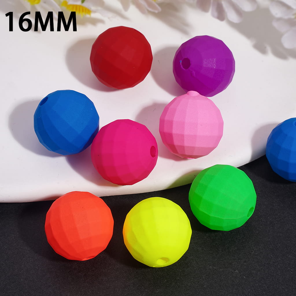 Acrylic Beads for Bracelets Matte Rubber Touch Disco Ball, Fluorescence Colors, 16MM, Random Mix