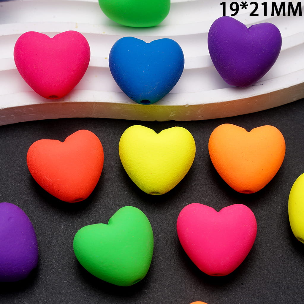 Heart Acrylic Beads in Matte Rubber Touch, 19*21MM, Neon Colors, Random Mix