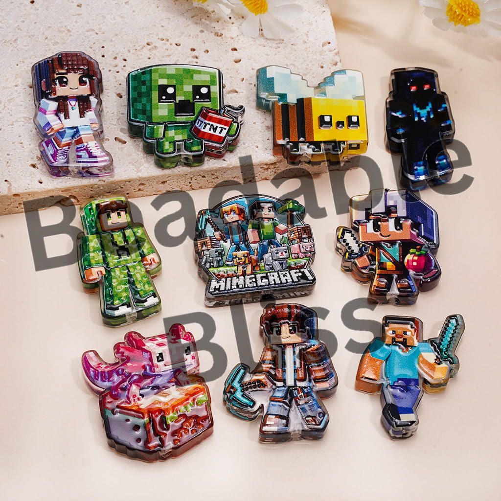 Acrylic Beads Green Hostile Creature Sandbox Game Theme, Mosaic Style, Random Mix