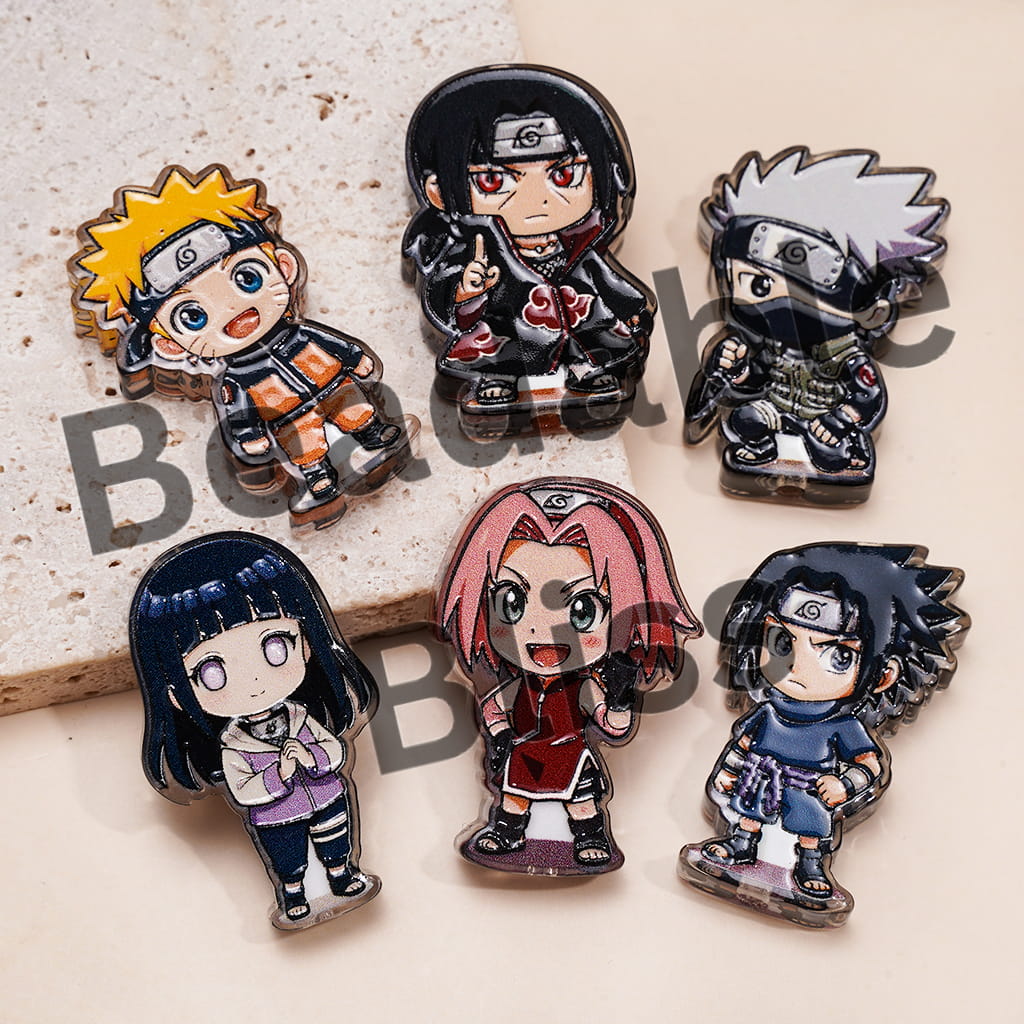 Acrylic Beads Japan Anime Fire Ninja Character Series, Semi-Clear, Random Mix