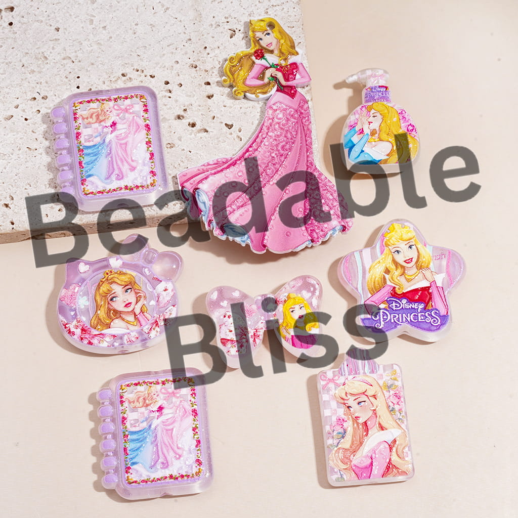 Acrylic Beads Pendants Classic Sleeping Pretty Princess Character Prints Series, Random Mix