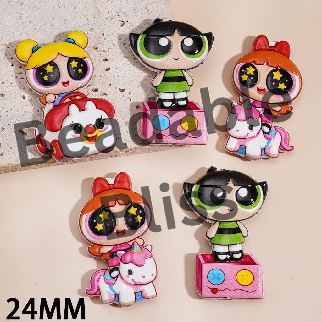 Acrylic Beads with Concavo-Convex Brave Police Girl Character Series, 24MM, Random Mix