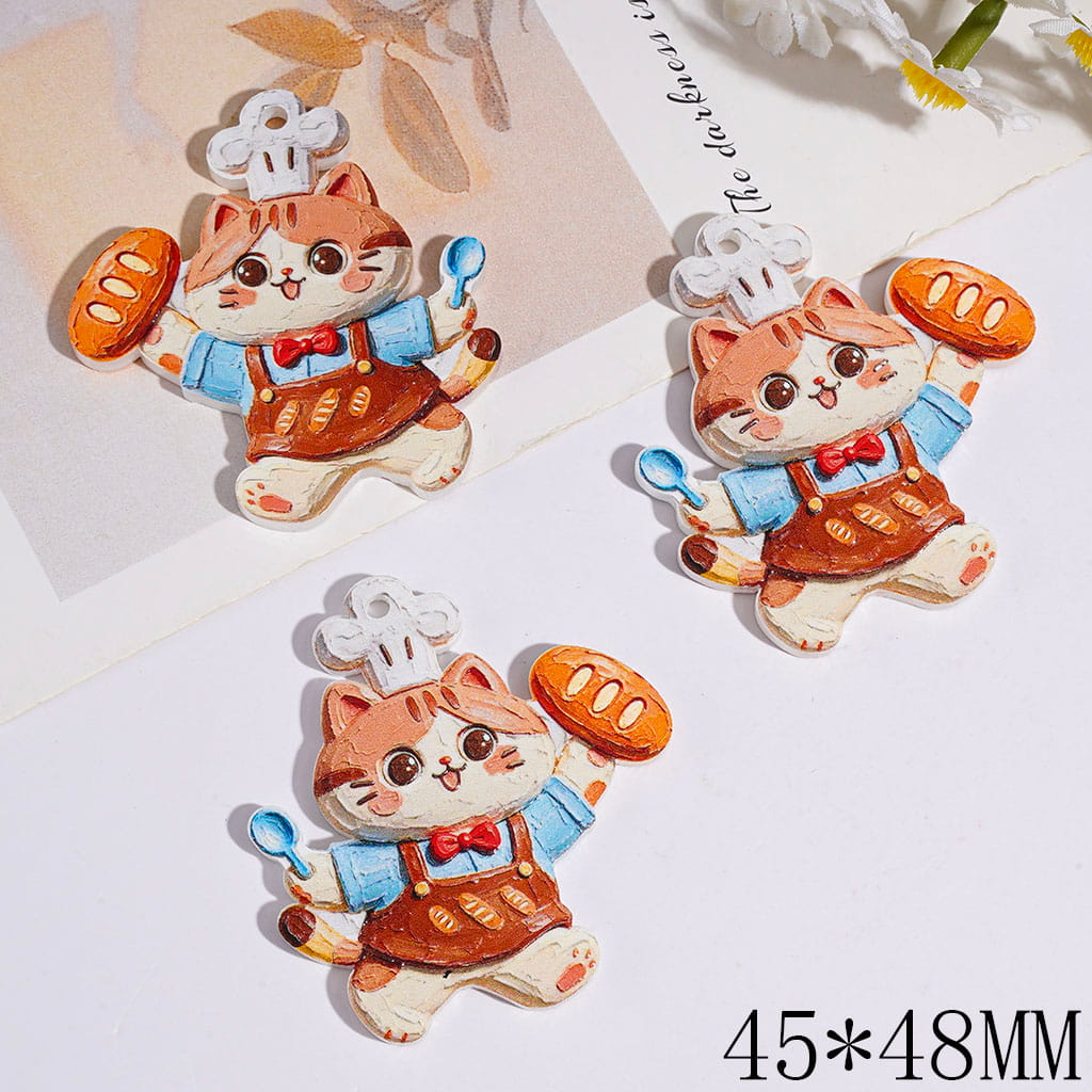 Acrylic Pendants with Bread and Chef Cat, 45*48MM