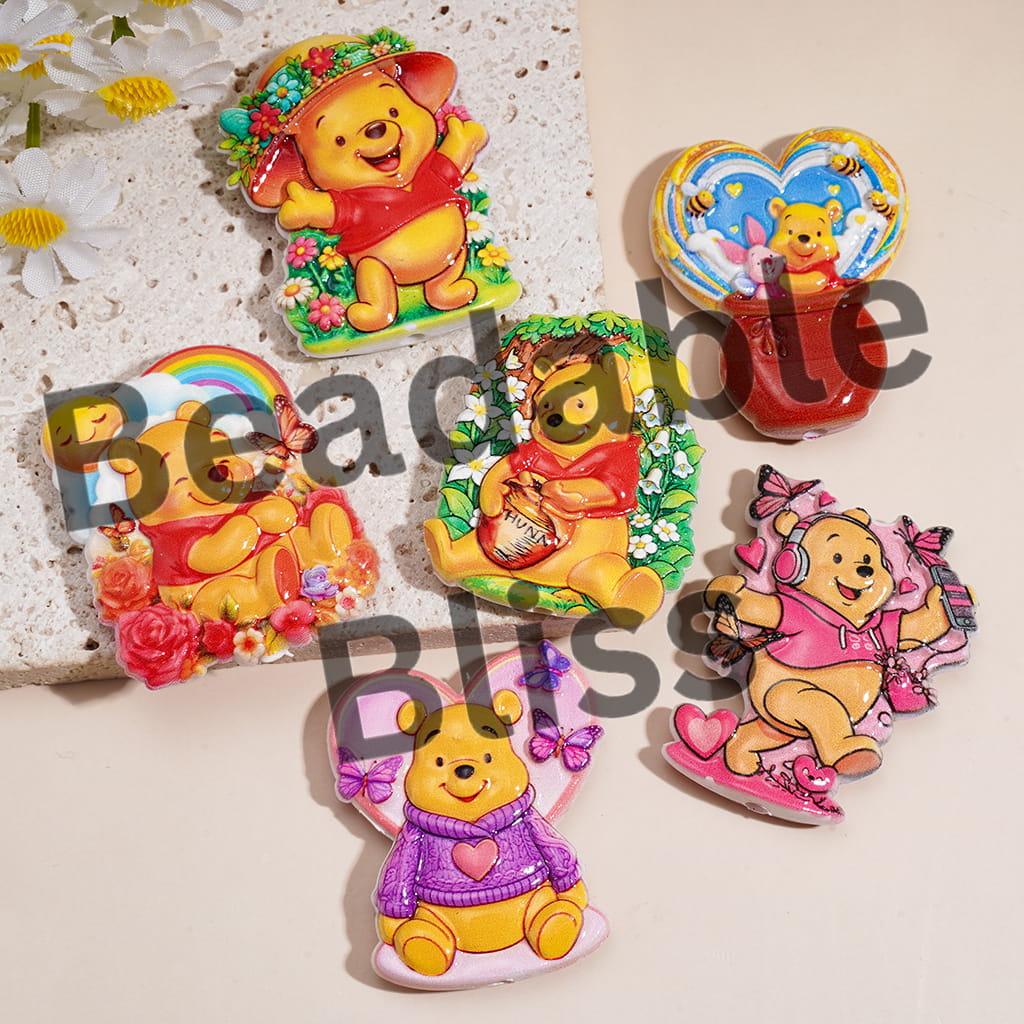 Acrylic Beads with Concavo-Convex Honey Bear Character in Various Style, Random Mix