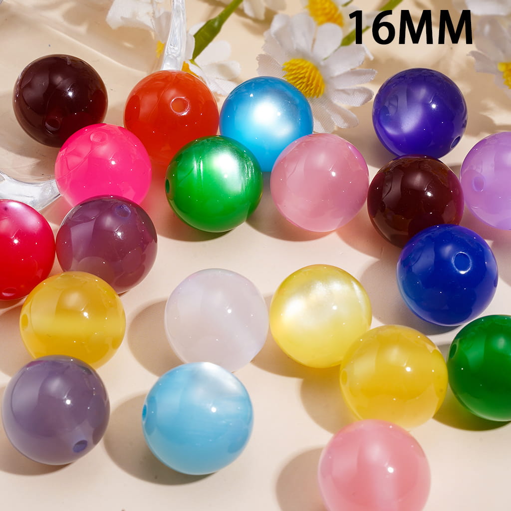 Cat Eye Style Solid Color Glossy Round in Various Colors, Acrylic Beads for Bracelets 20MM, Random Mix