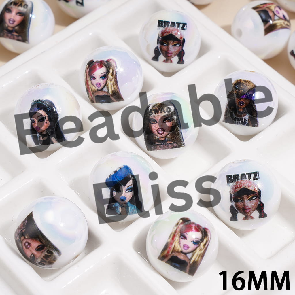 Acrylic Beads for Bracelets UV Coating w Fashion Doll Series, Gothic Style, 16MM, Random Mix