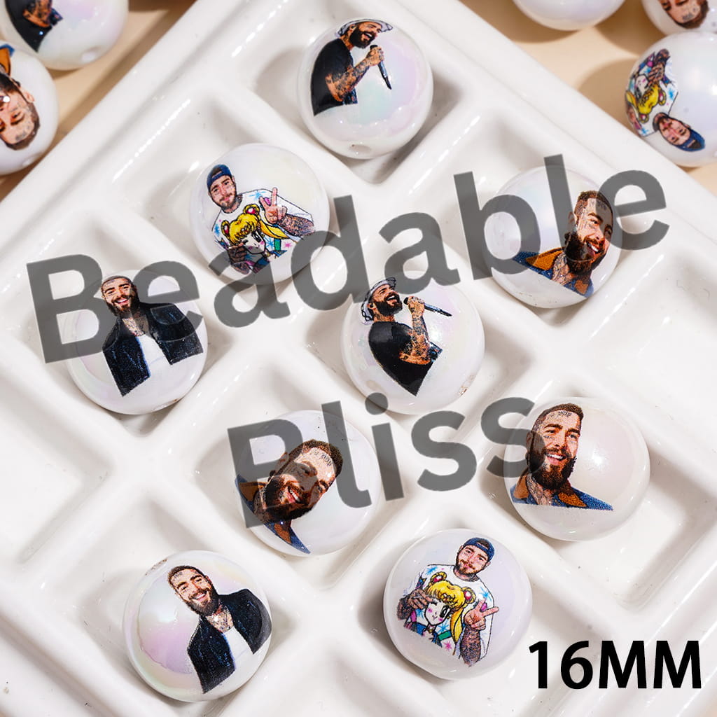 American Hip-Hop Singer Series UV Coating Acrylic Beads for Bracelets, 16MM, Random Mix
