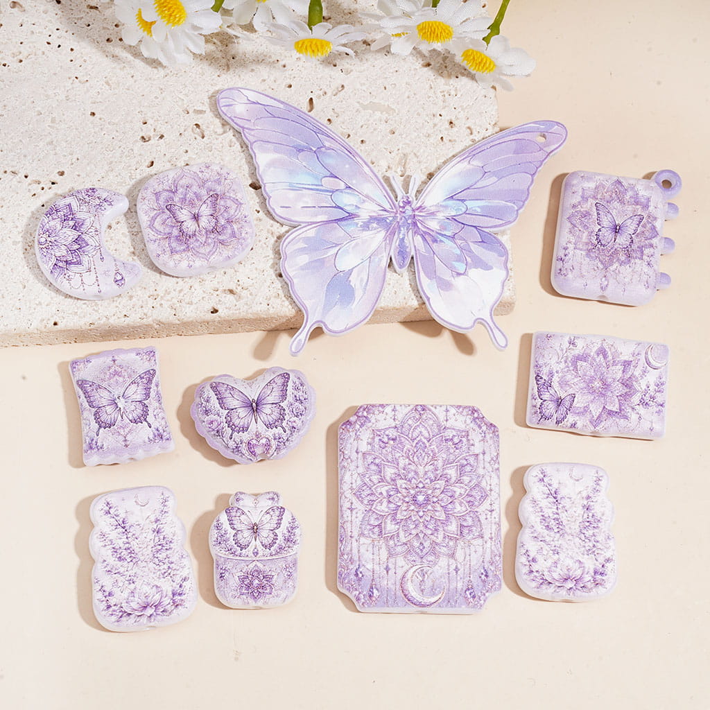 Light Purple Butterfly and Flower Series Acrylic Beads Pendants, Random Mix