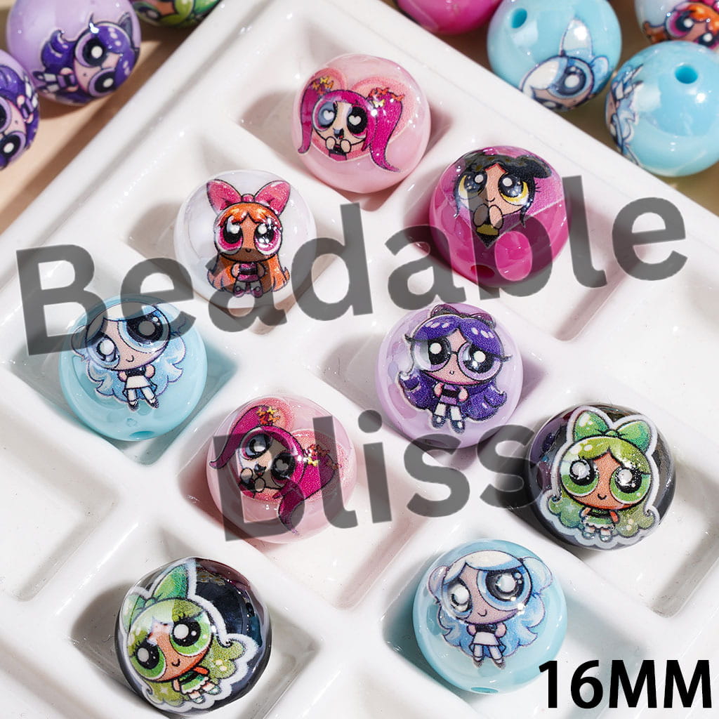 Acrylic Beads for Bracelets Brave Police Girl Character Series, 16MM, Random Mix Multi Colors
