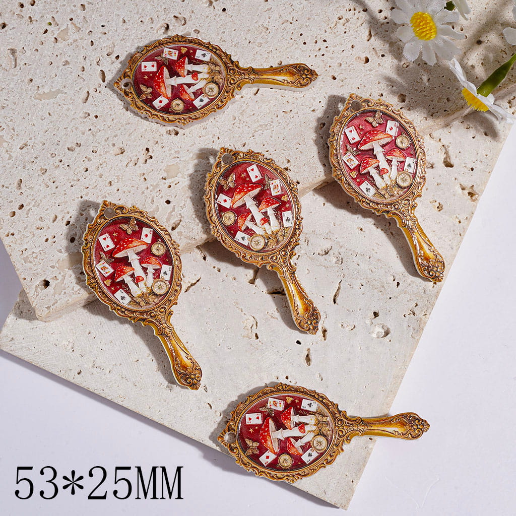 Mirror Acrylic Pendants with Poker Mushroom Clock, 53*25MM
