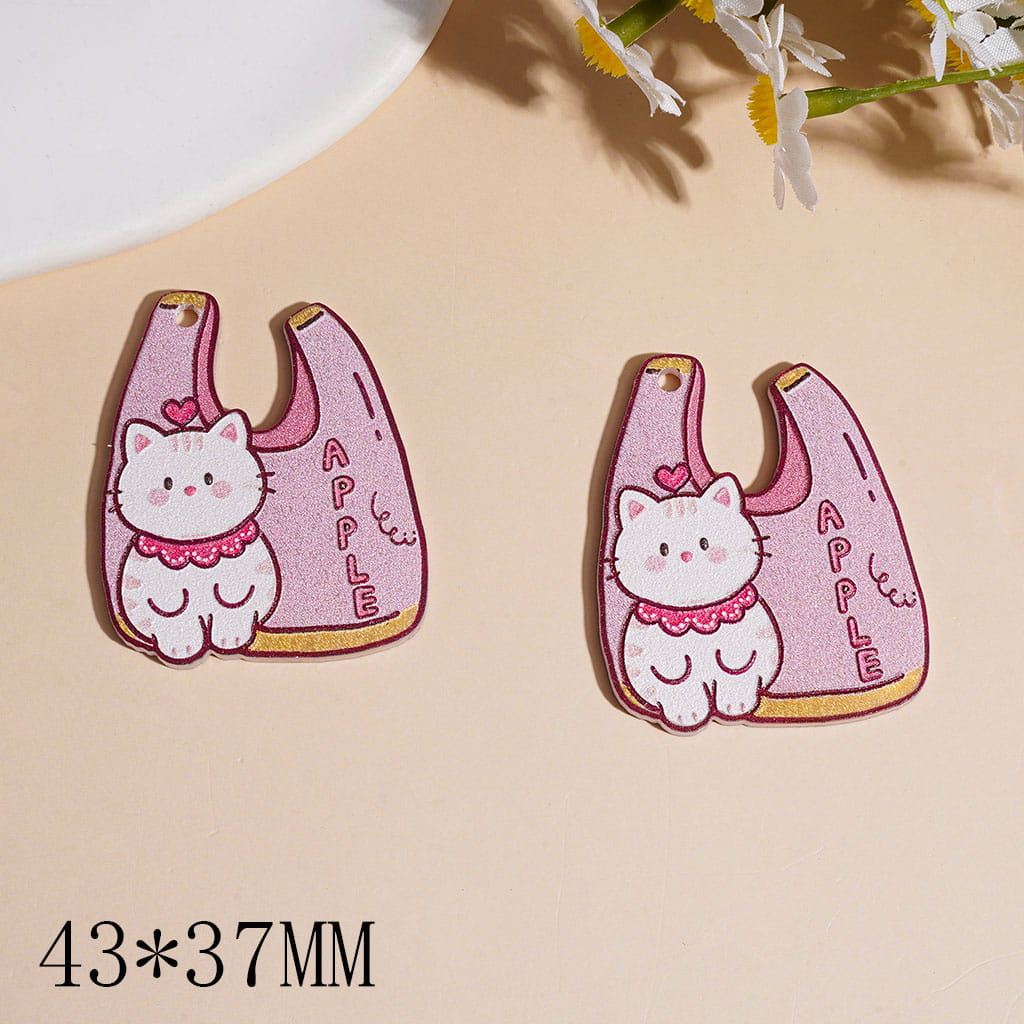 Handbag with Cute Cat and Heart Text "Apple" Prints Acrylic Pendants, 43*37MM
