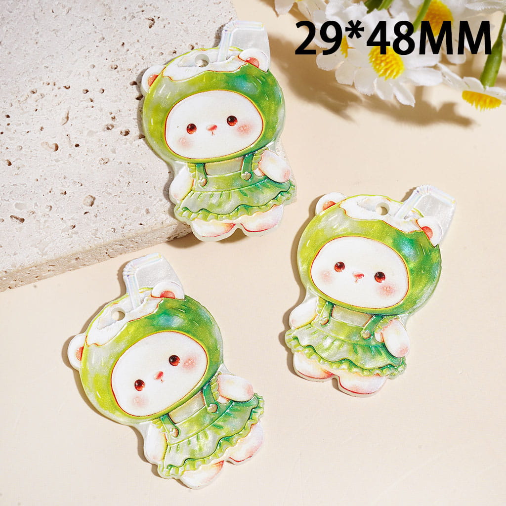 Bear with Coconut Hat and Green Dress Acrylic Pendants, 29*48MM