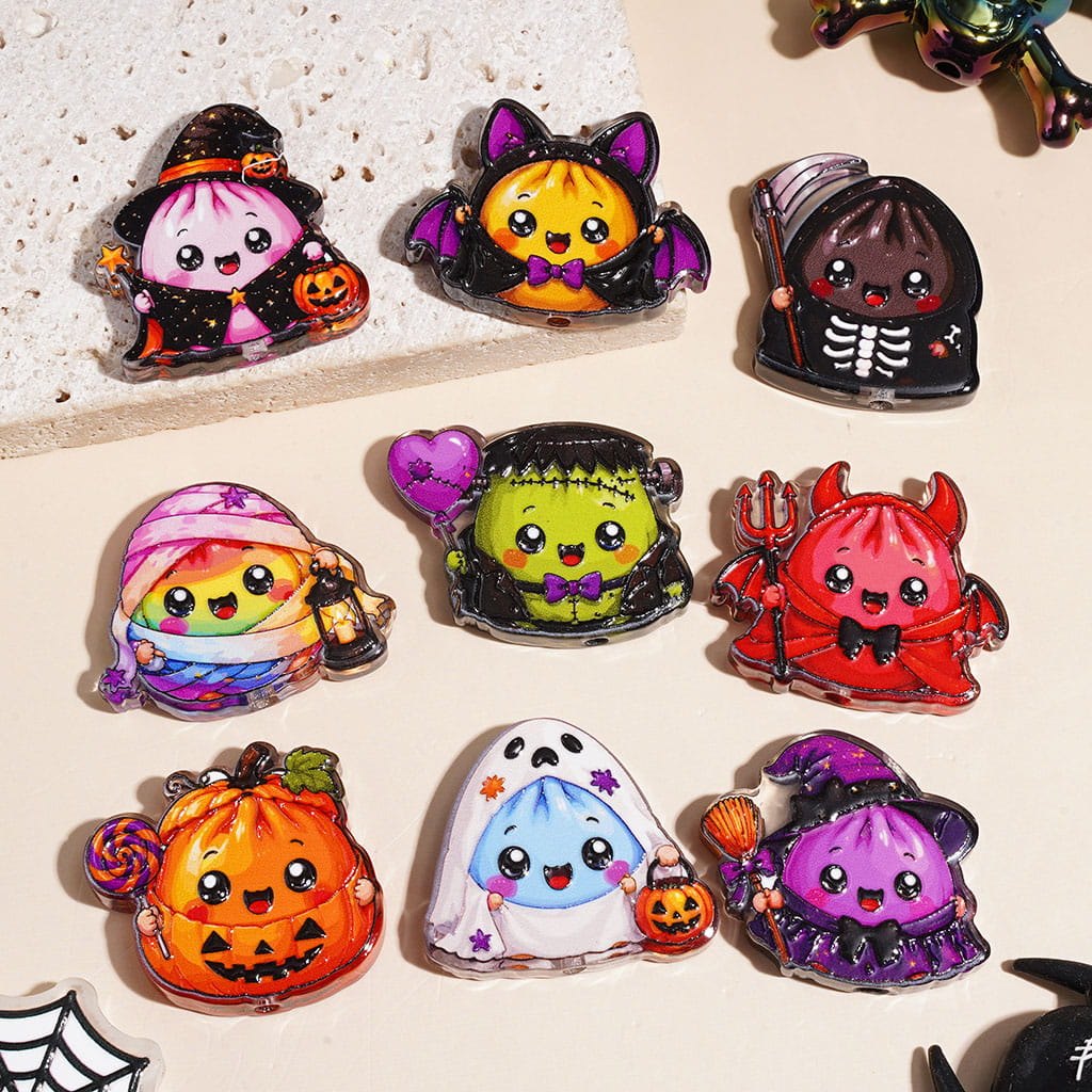 Cartoon Style Dumpling Halloween Theme Acrylic Beads, Random Mix