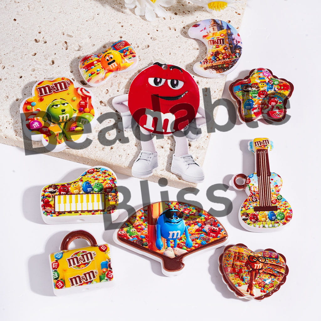 Acrylic Beads for Pendants Funny Candy Chip in Snack Theme, Random Mix